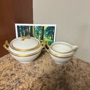 Vintage Gold and Cream Serveware Set